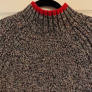 Chunky Knit Sweater with Red Trim